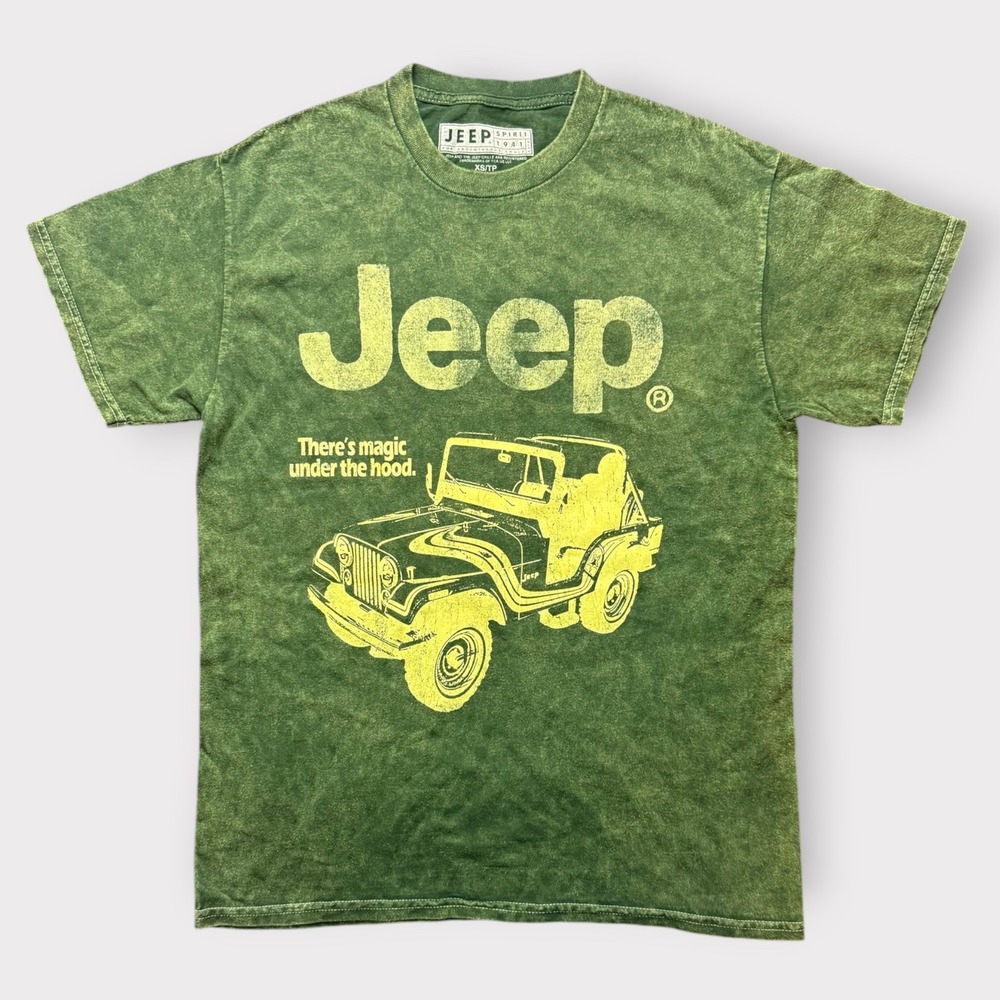 Jeep Spirit 1941 Graphic T-Shirt Green Acid Wash Magic Under The‎ Hood XS